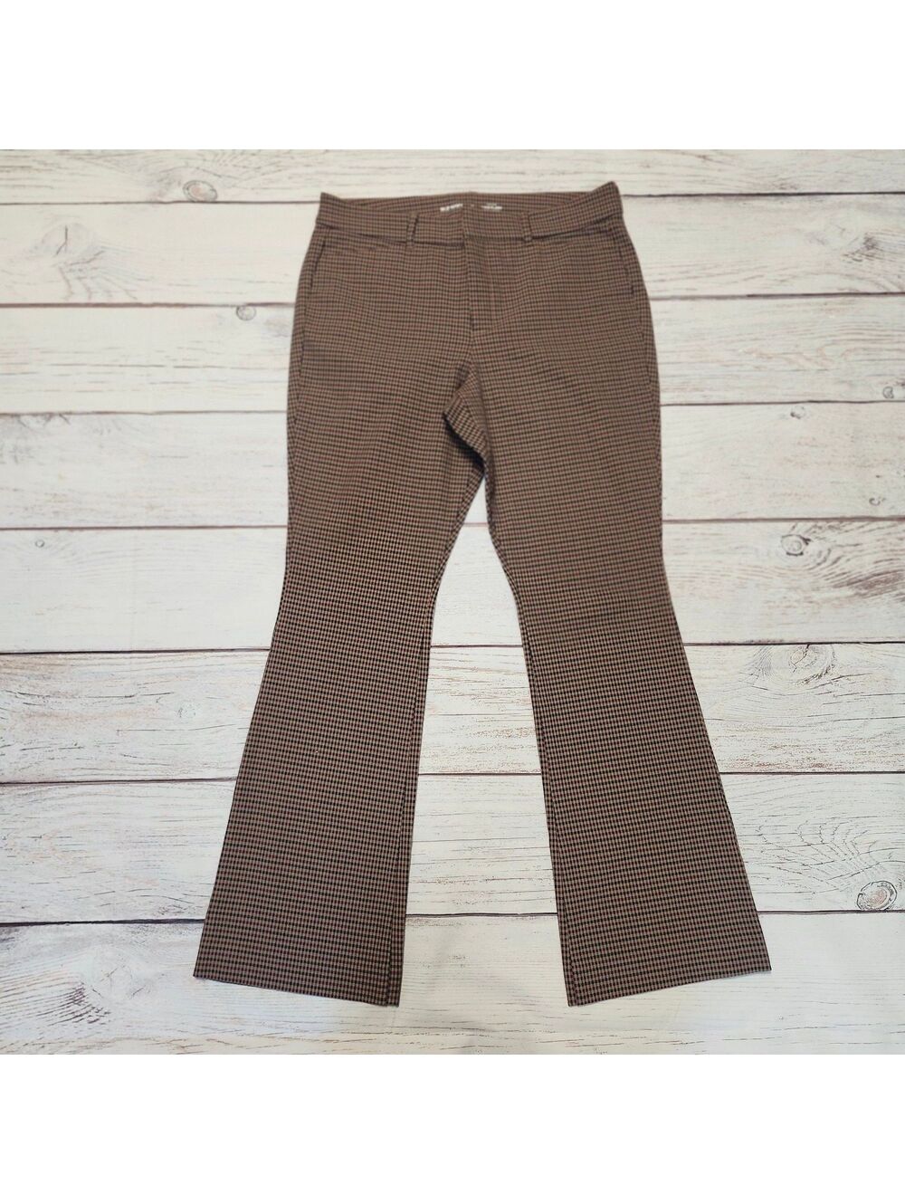 Old Navy High-Rise Pixie Flare Pants Size 12 Brown Checkered